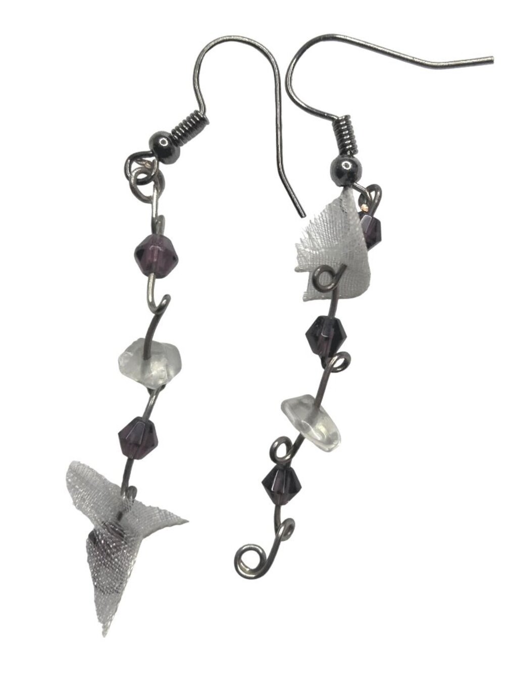 Red Crystal Earrings Fairycore WhimsyGoth  Hook Drop Dangle Upcycled USA